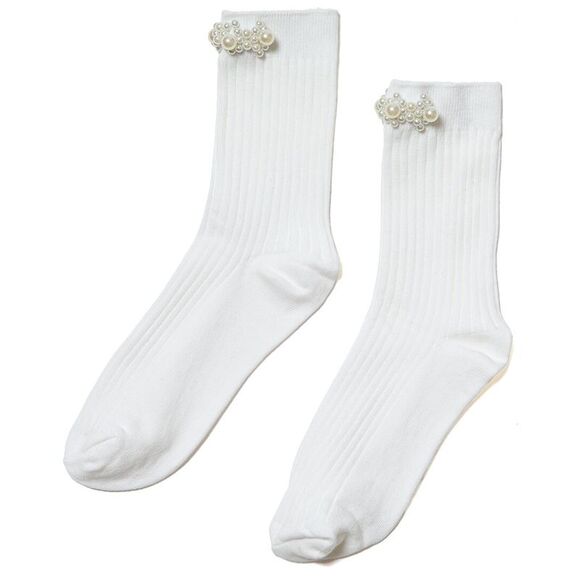 Stems Pearl Cluster Crew Socks, White - Picture 1 of 1